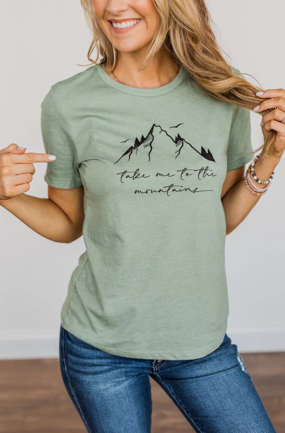 "Take Me To The Mountains" Graphic Tee- Sage