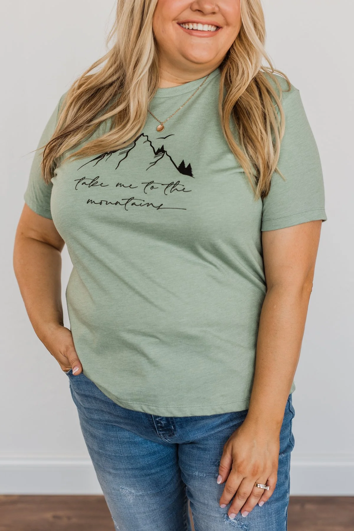 "Take Me To The Mountains" Graphic Tee- Sage - Image 4