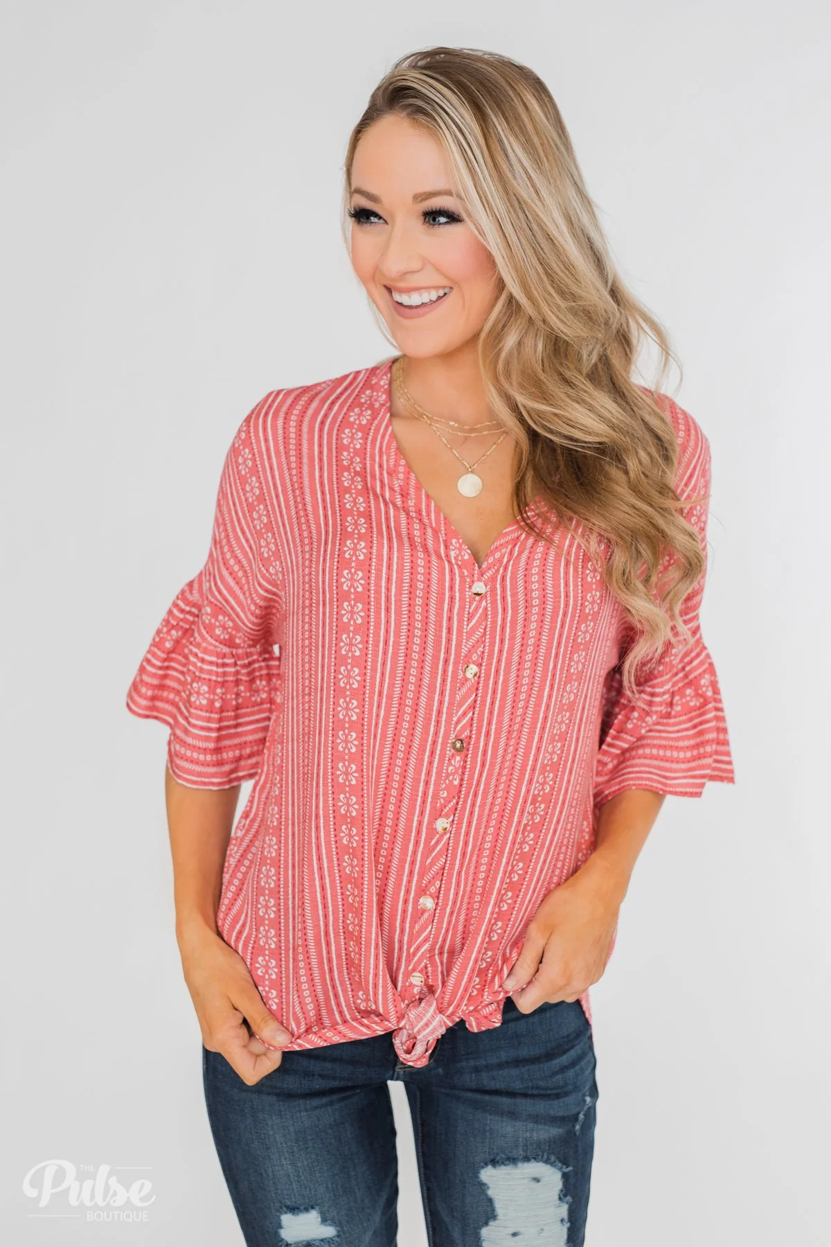 Take Me To The Tropics Front Tie Top- Grapefruit - Image 2