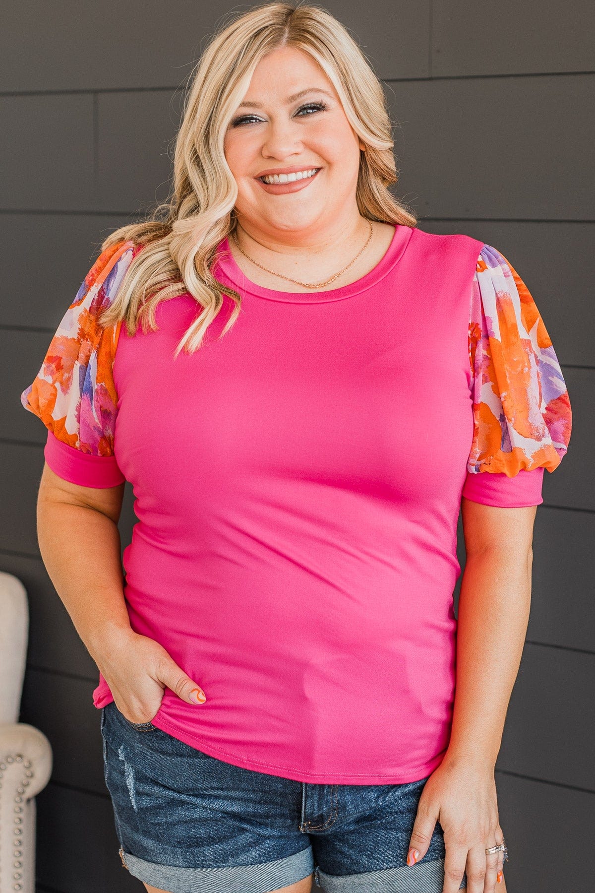 Take More Chances Puff Sleeve Top- Hot Pink