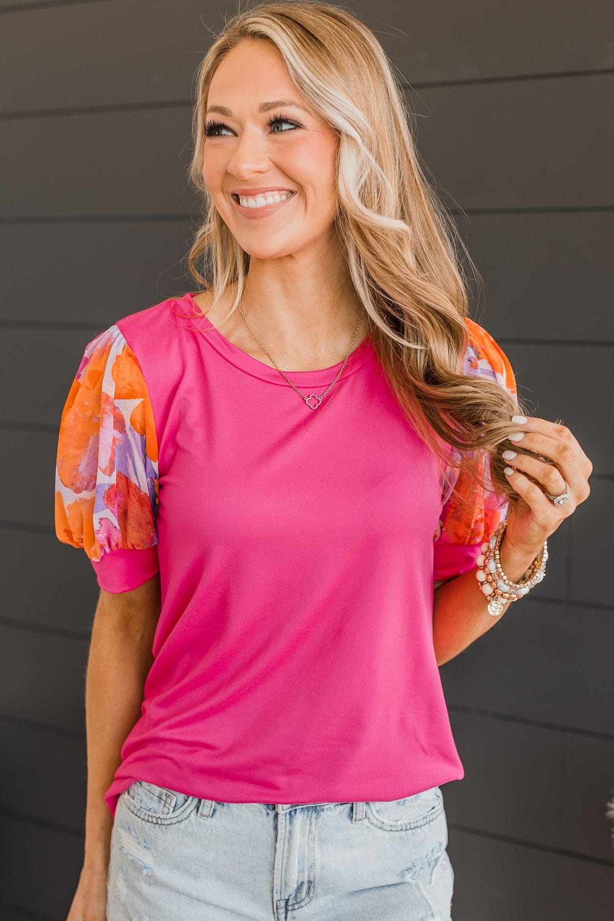 Take More Chances Puff Sleeve Top- Hot Pink - Image 2