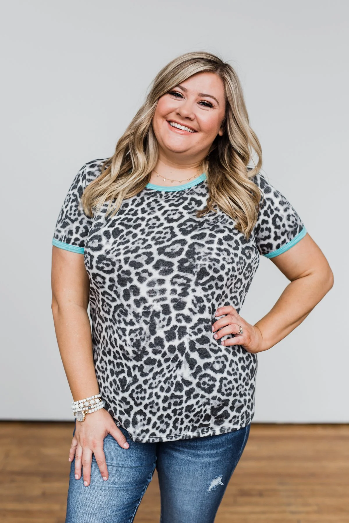 Take My Breath Away Leopard Top- Grey & Mint Blue - Image 5