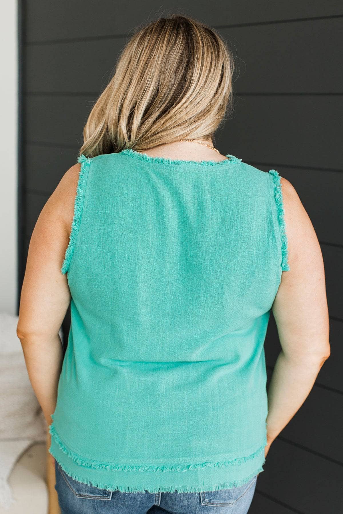 Take My Heart Frayed Tank Top- Bright Turquoise - Image 8