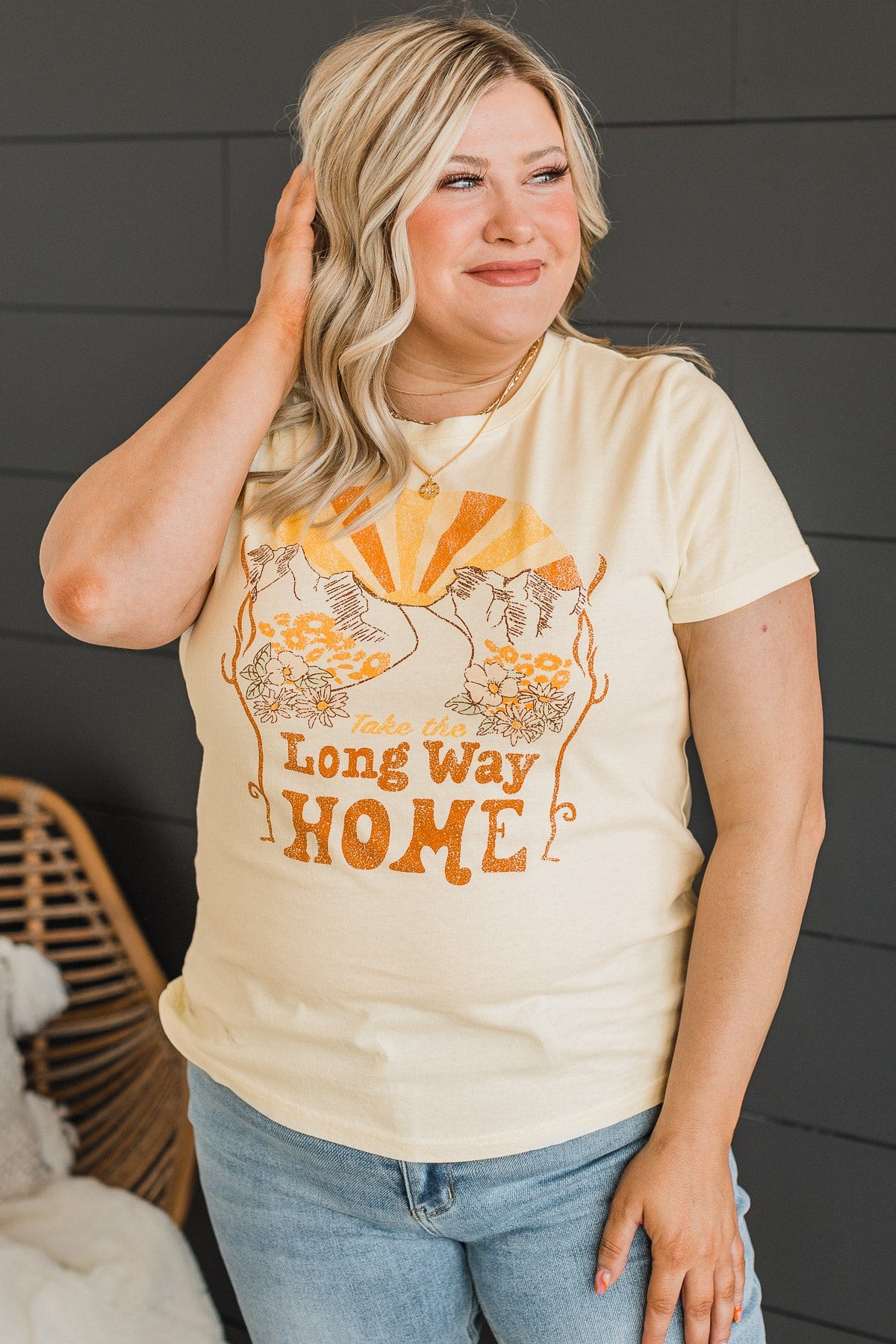 "Take The Long Way Home" Graphic Tee- Cream - Image 3