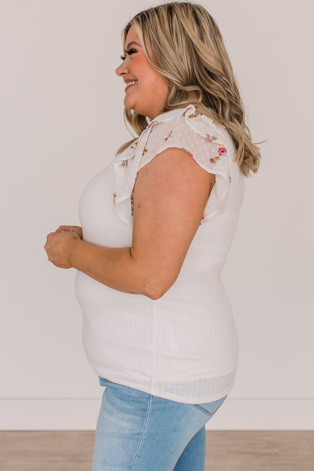Take You There Ruffle Sleeve Top- Off-White - Image 5