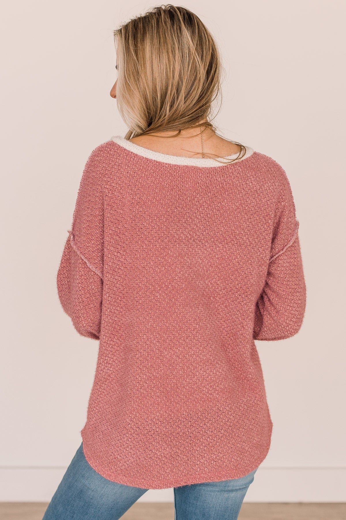 Take Your Chance Button Knit Top- Ivory & Dusty Rose - Image 7