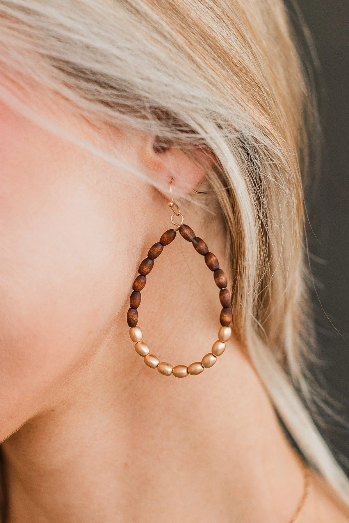 Take Your Pick Teardrop Earrings- Brown & Gold - Image 2
