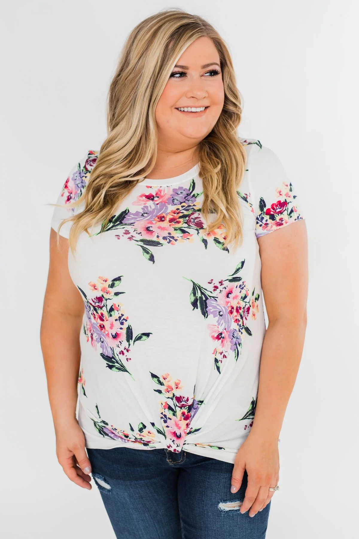 Take Your Time Floral Knot Top- White - Image 5
