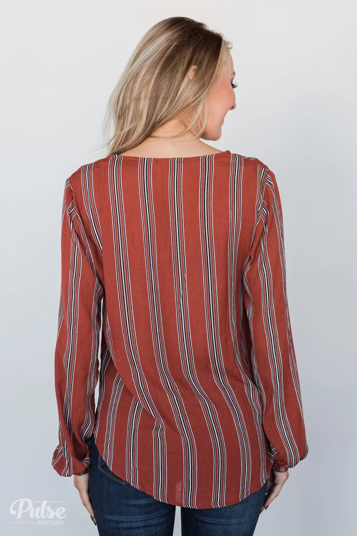 Take Your Time Striped Tie Top- Clay - Image 10