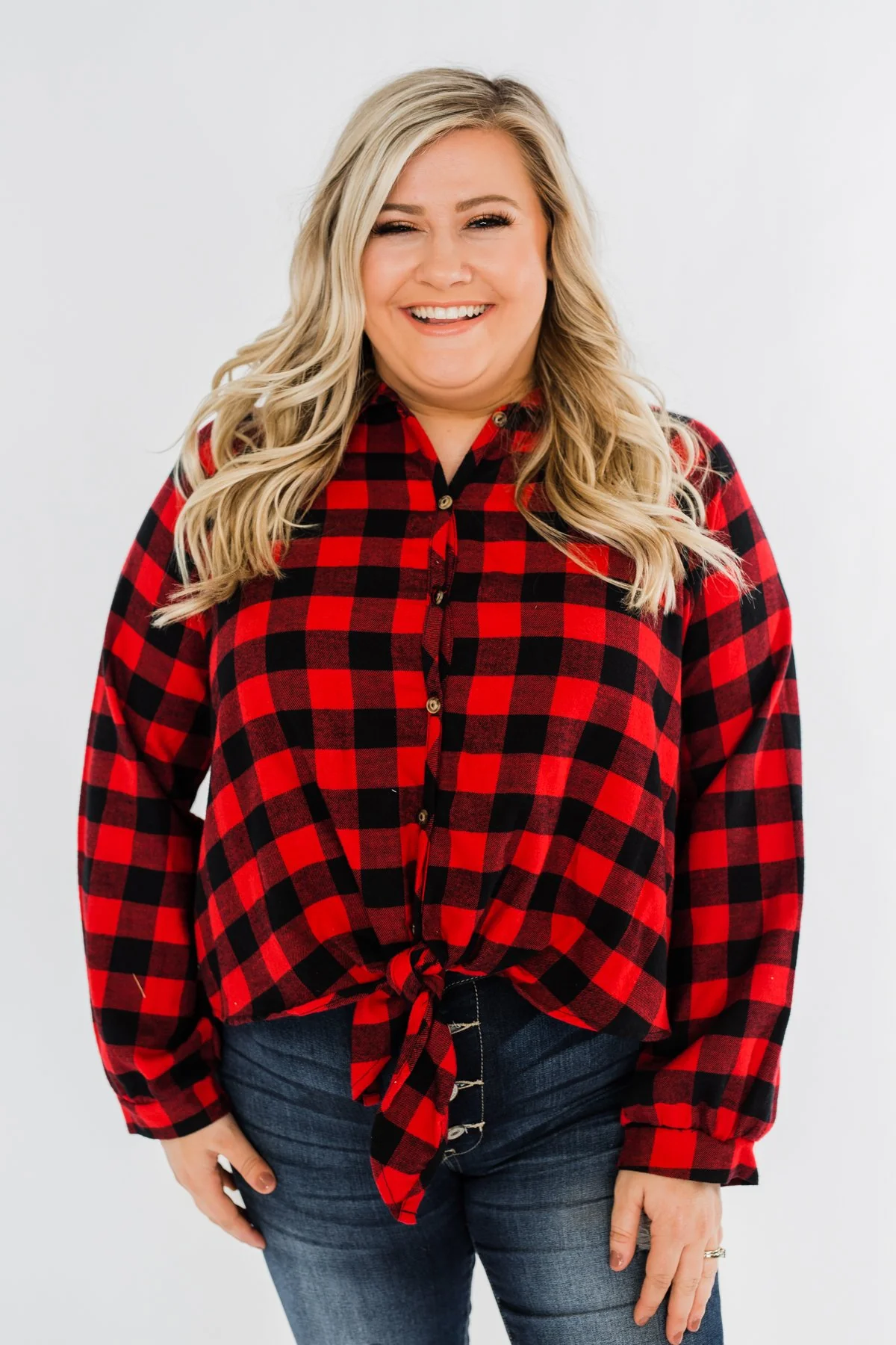 Takes Me Back Front Tie Plaid Top- Buffalo Plaid - Image 3