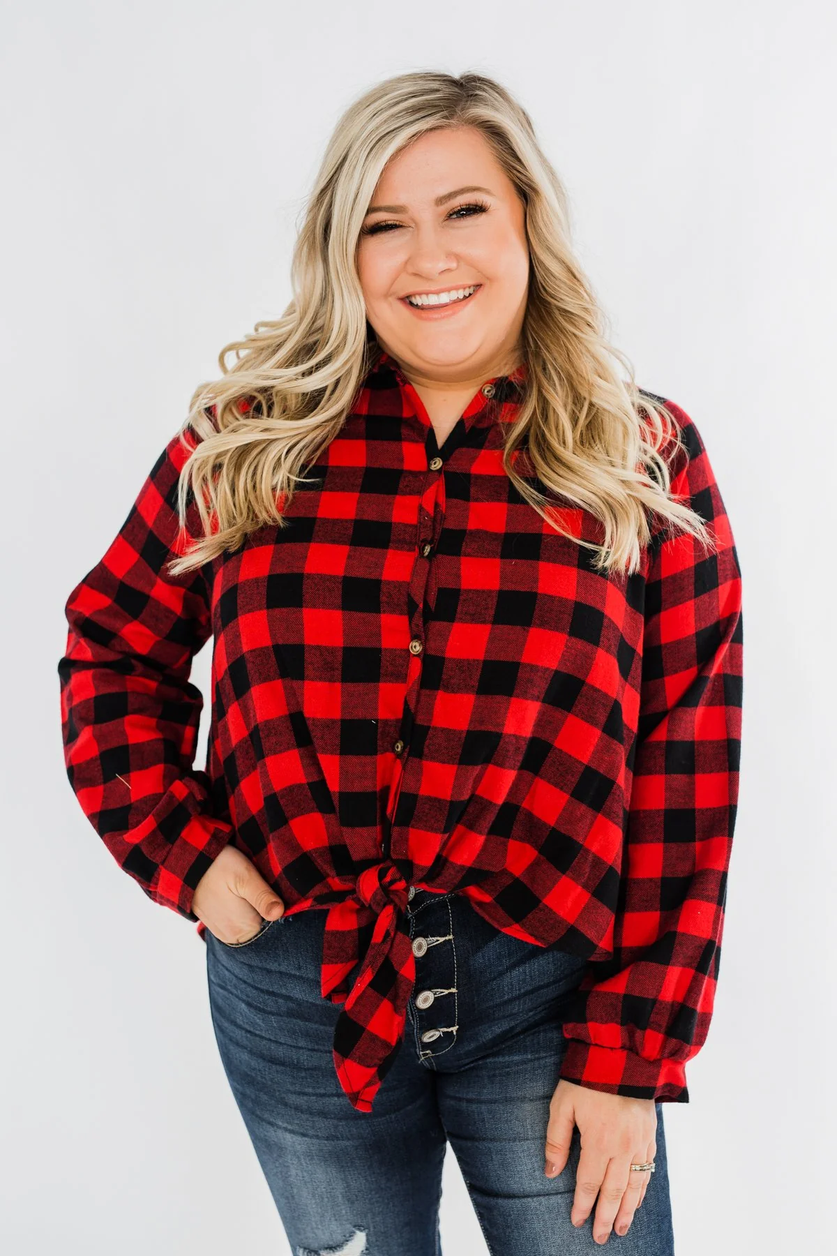 Takes Me Back Front Tie Plaid Top- Buffalo Plaid - Image 4