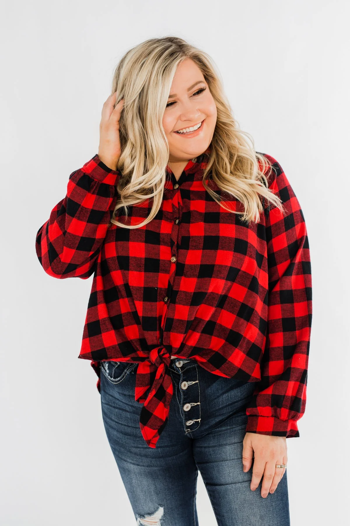 Takes Me Back Front Tie Plaid Top- Buffalo Plaid - Image 6