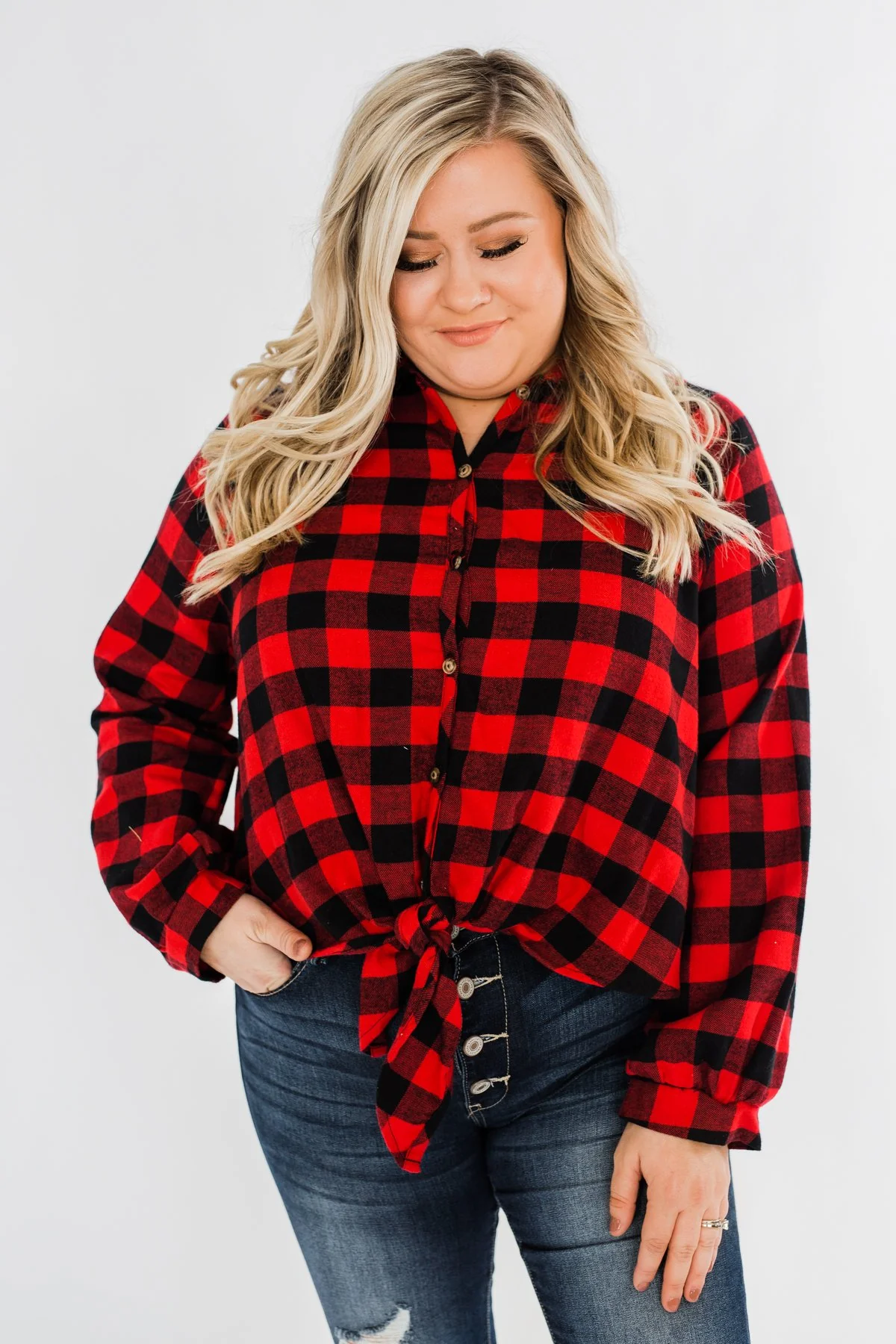 Takes Me Back Front Tie Plaid Top- Buffalo Plaid - Image 7