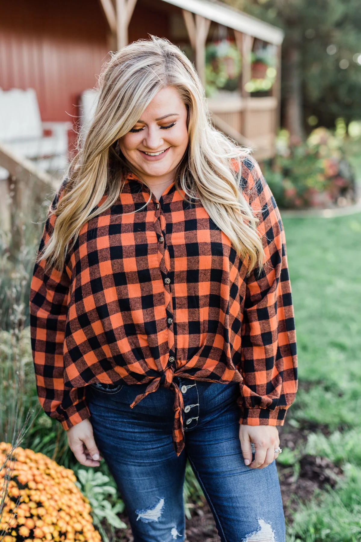 Takes Me Back Front Tie Plaid Top- Burnt Orange - Image 10
