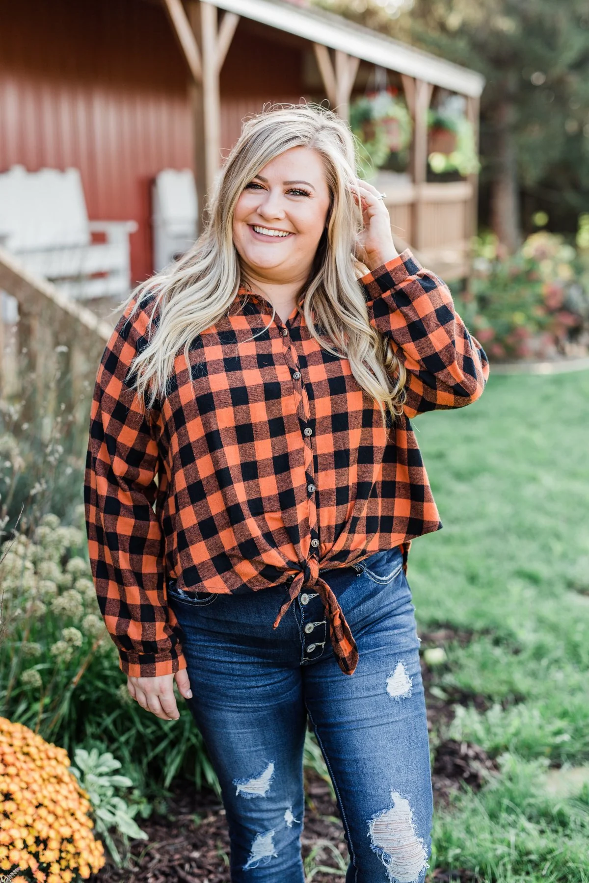 Takes Me Back Front Tie Plaid Top- Burnt Orange - Image 6
