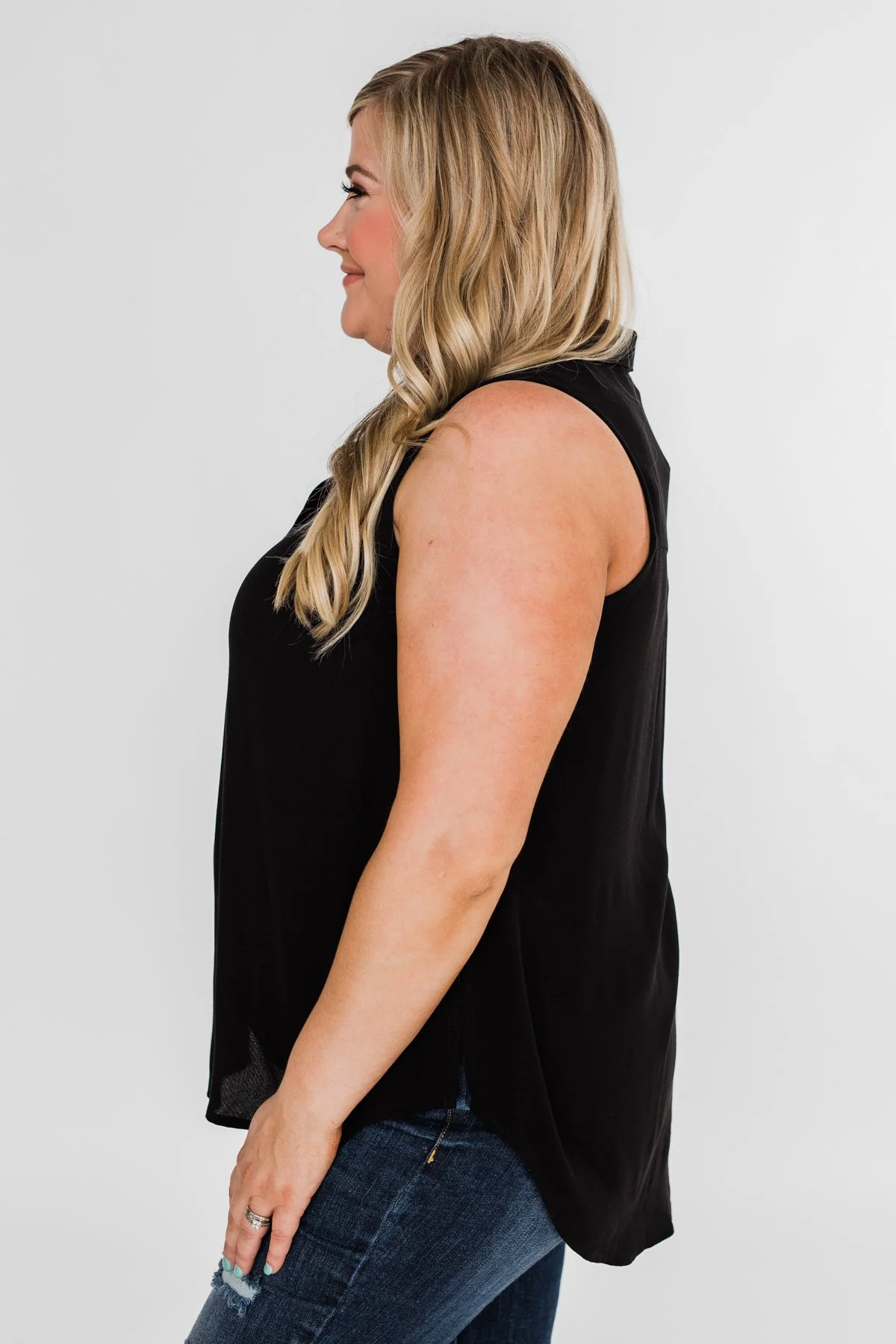 Taking Chances Collar Tank Top- Black - Image 10