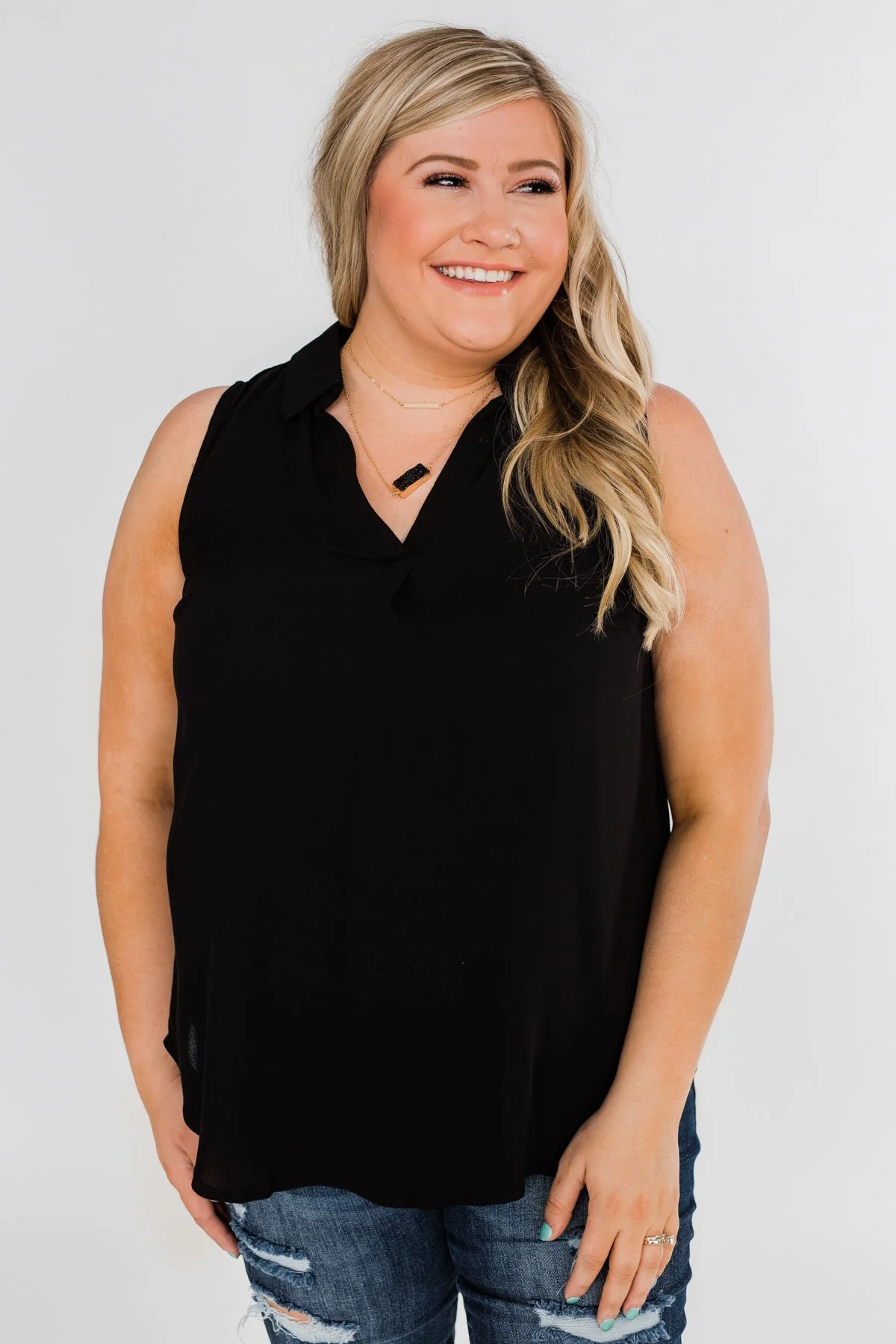Taking Chances Collar Tank Top- Black - Image 2