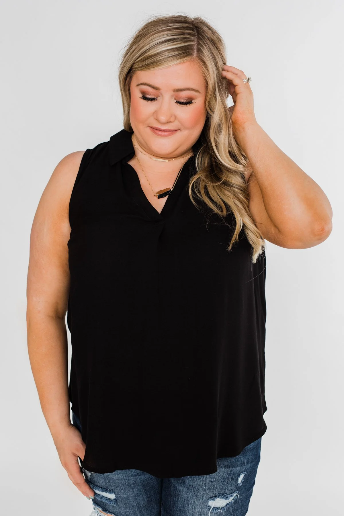 Taking Chances Collar Tank Top- Black - Image 6