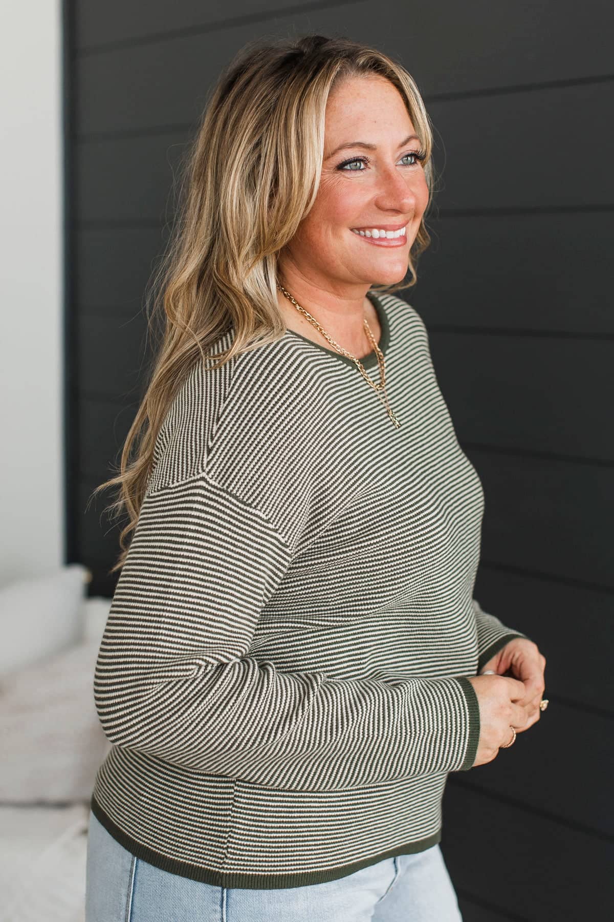 Taking Compliments Striped Knit Sweater- Dark Olive - Image 5