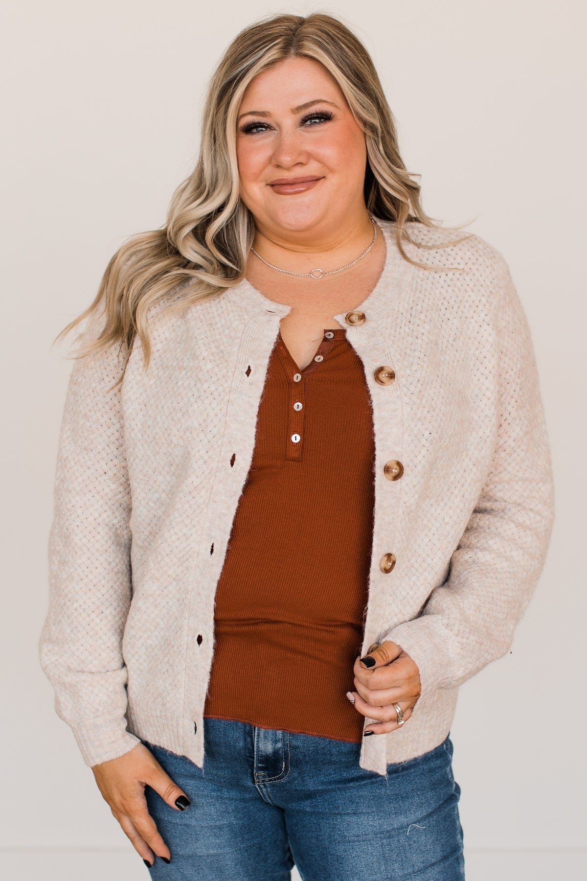Taking It All In Button Cardigan- Oatmeal - Image 2
