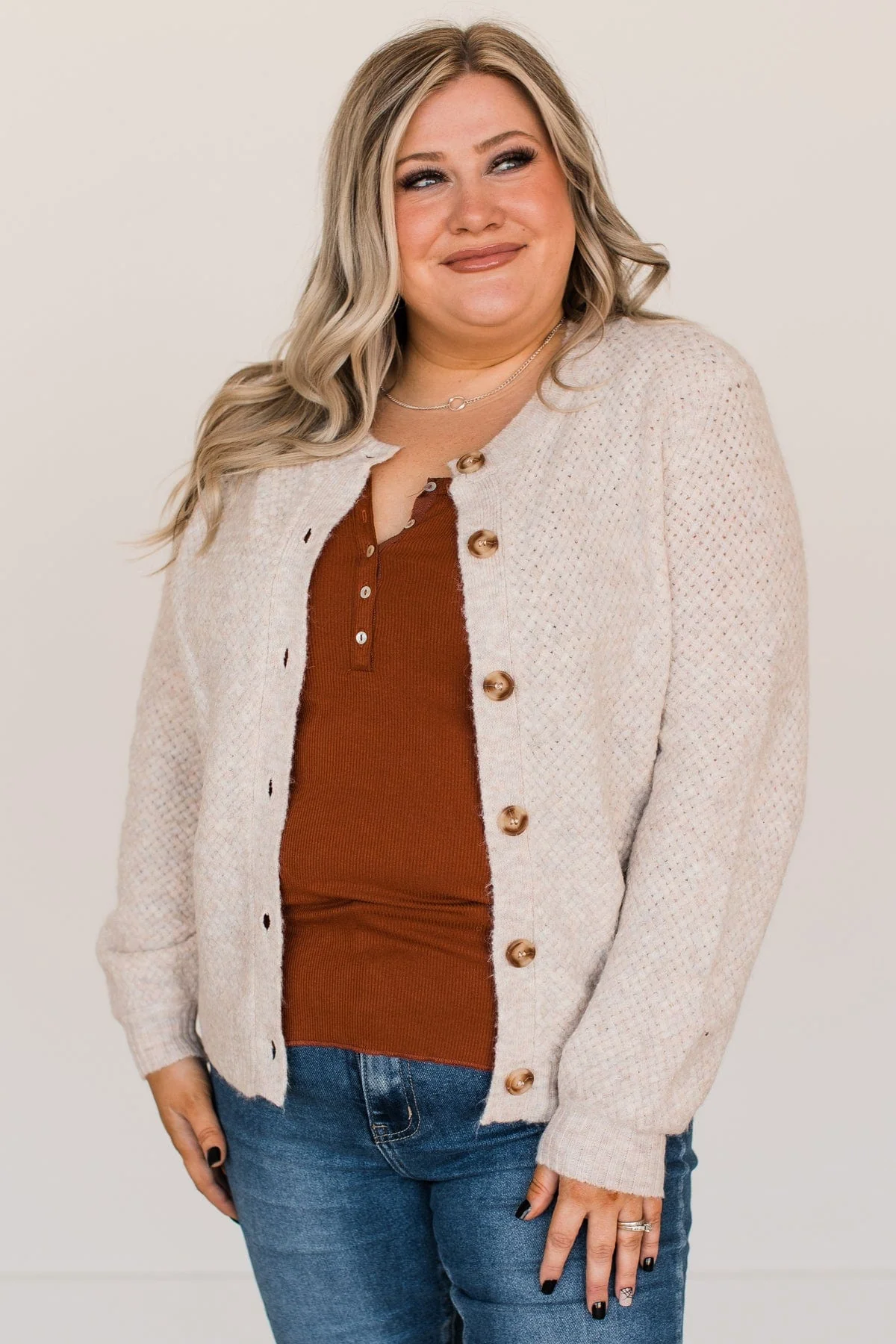 Taking It All In Button Cardigan- Oatmeal - Image 6