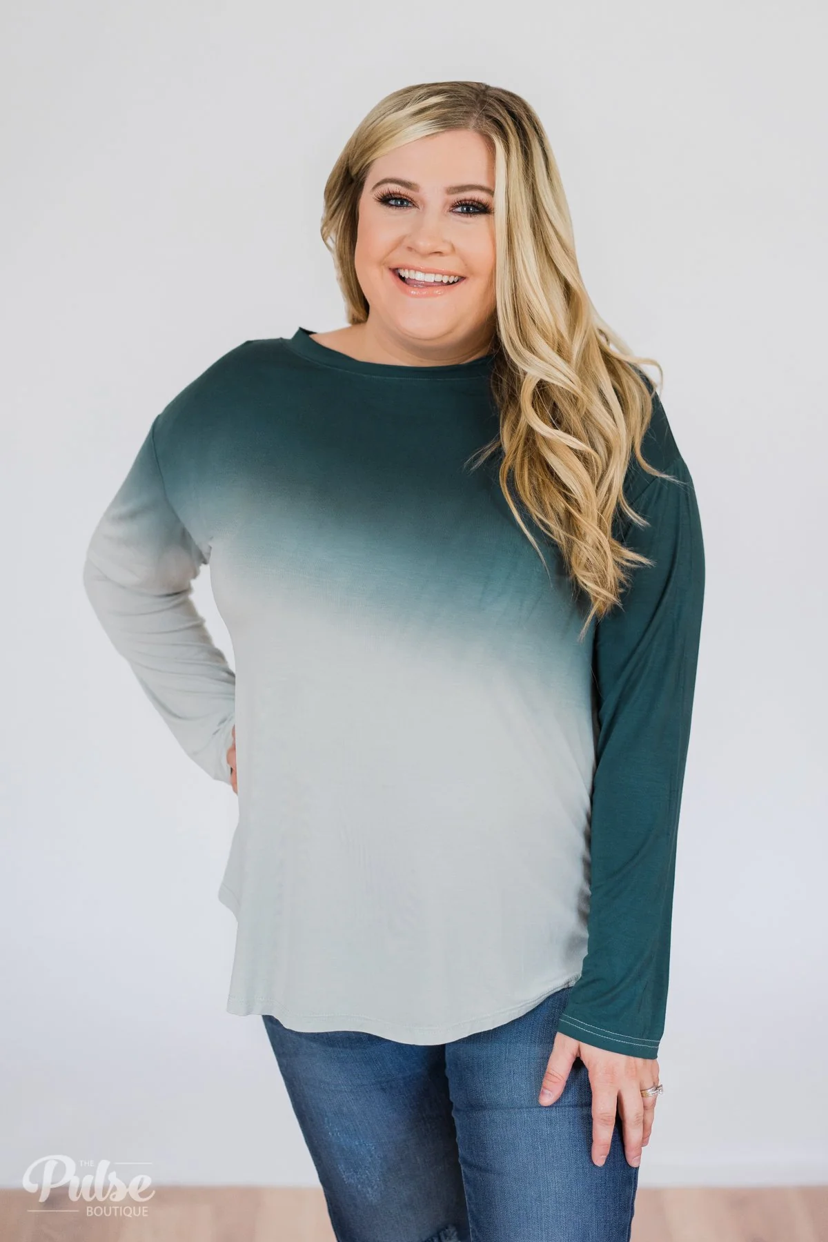 Taking it Easy Ombre Long Sleeve Top- Blue - Image 3
