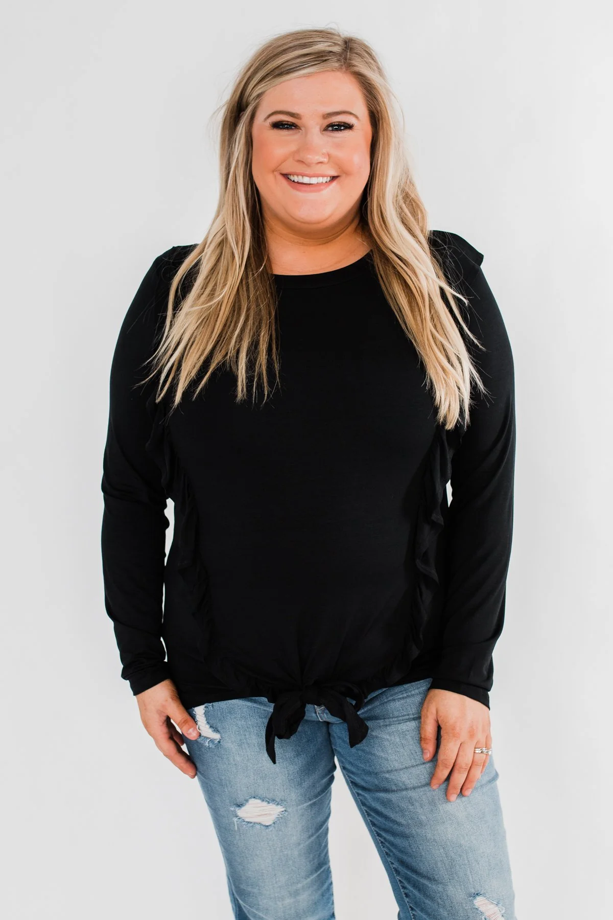 Taking My Time Long Sleeve Ruffle Top- Black