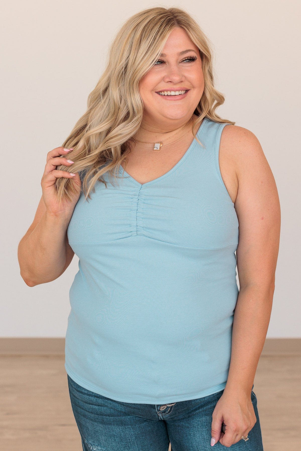 Taking Names V-Neck Tank- Light Blue - Image 3