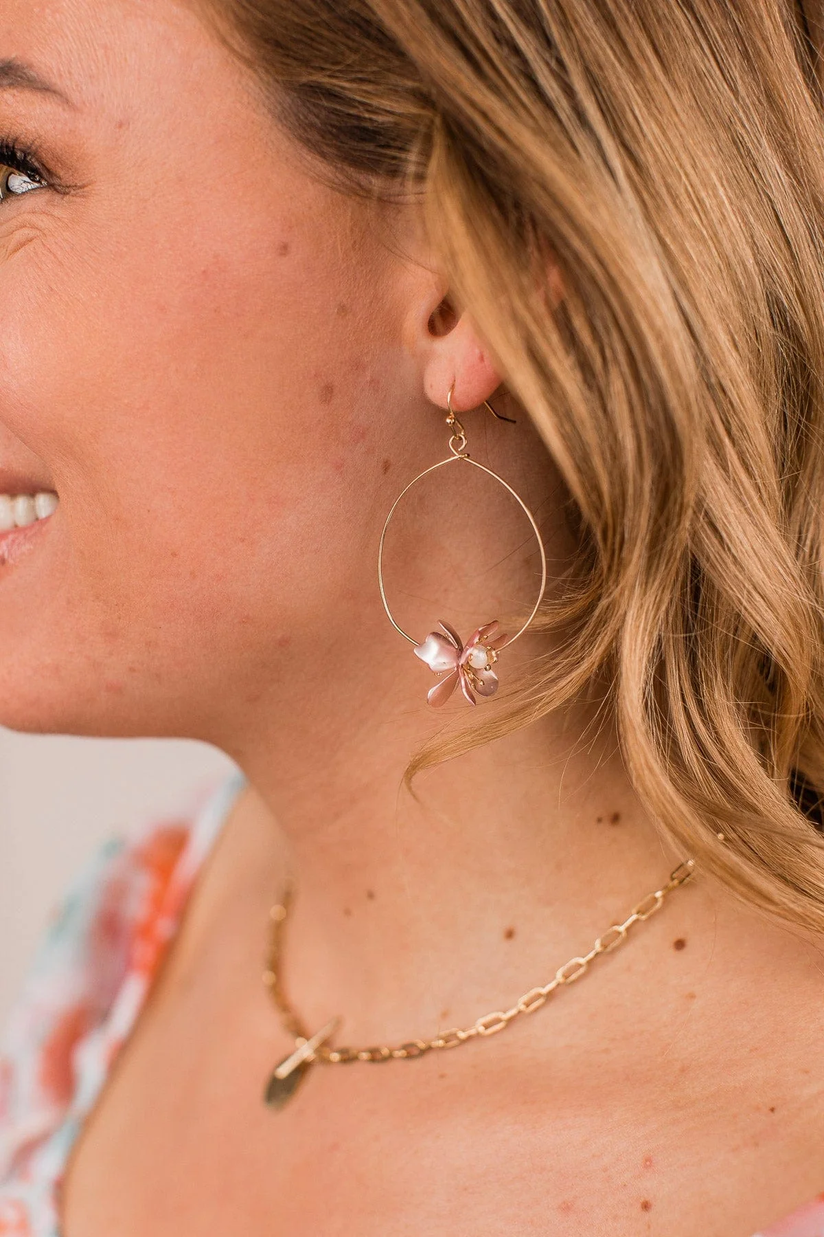 Tale As Old As Time Hoop Earrings- Pink & Gold - Image 2