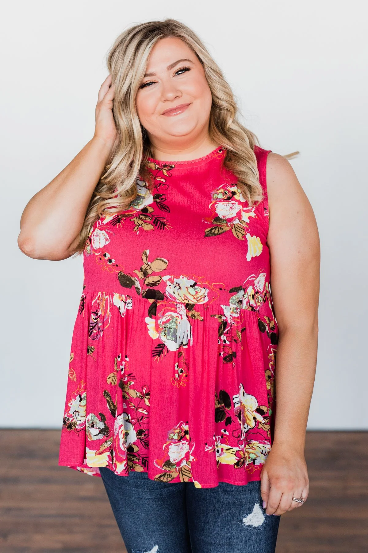 Tale Of Time Floral Babydoll Tank Top- Coral - Image 3