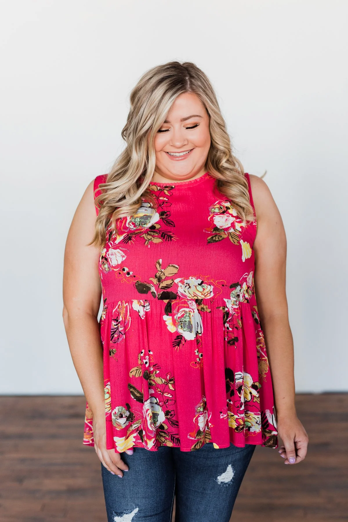 Tale Of Time Floral Babydoll Tank Top- Coral - Image 4