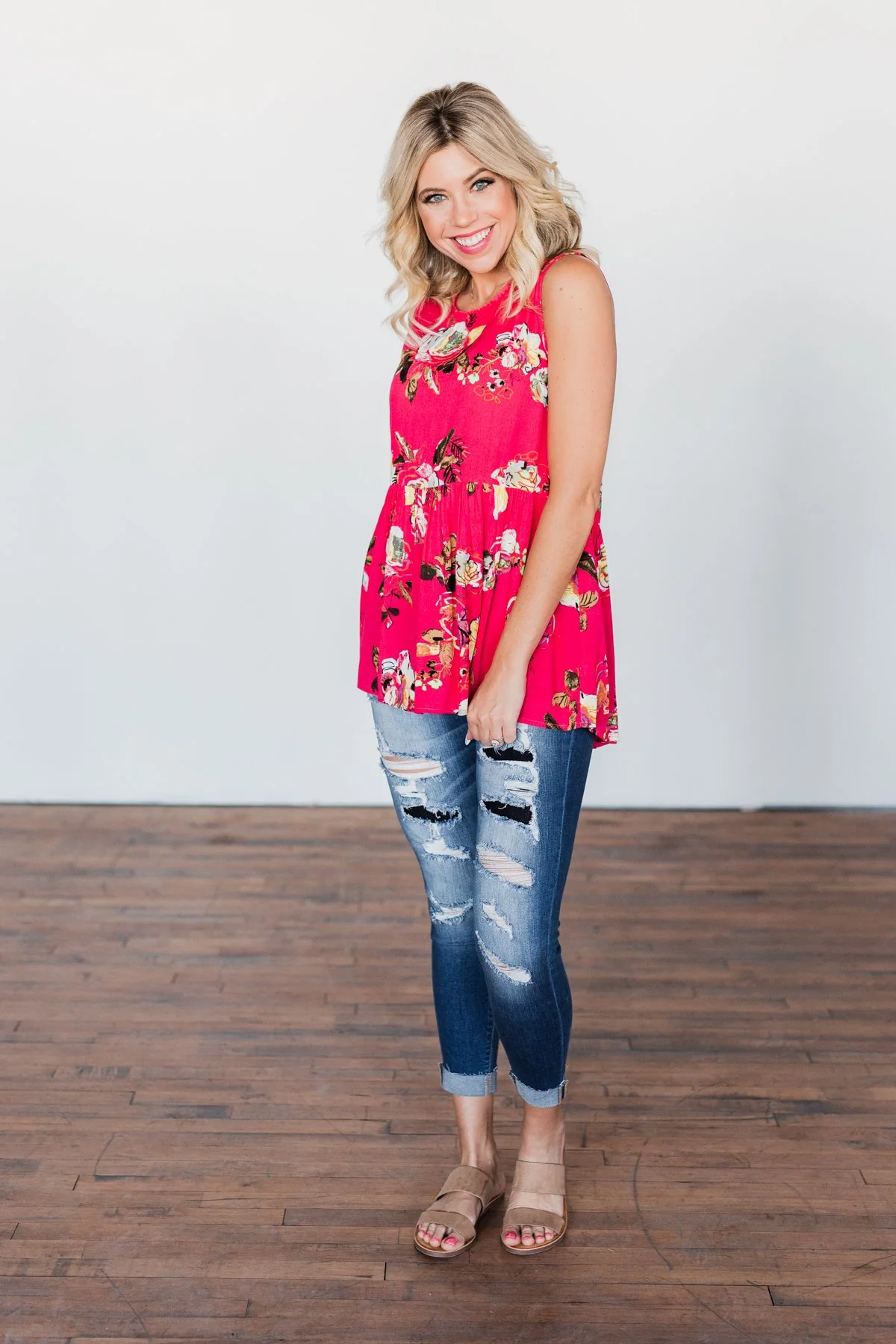 Tale Of Time Floral Babydoll Tank Top- Coral - Image 9
