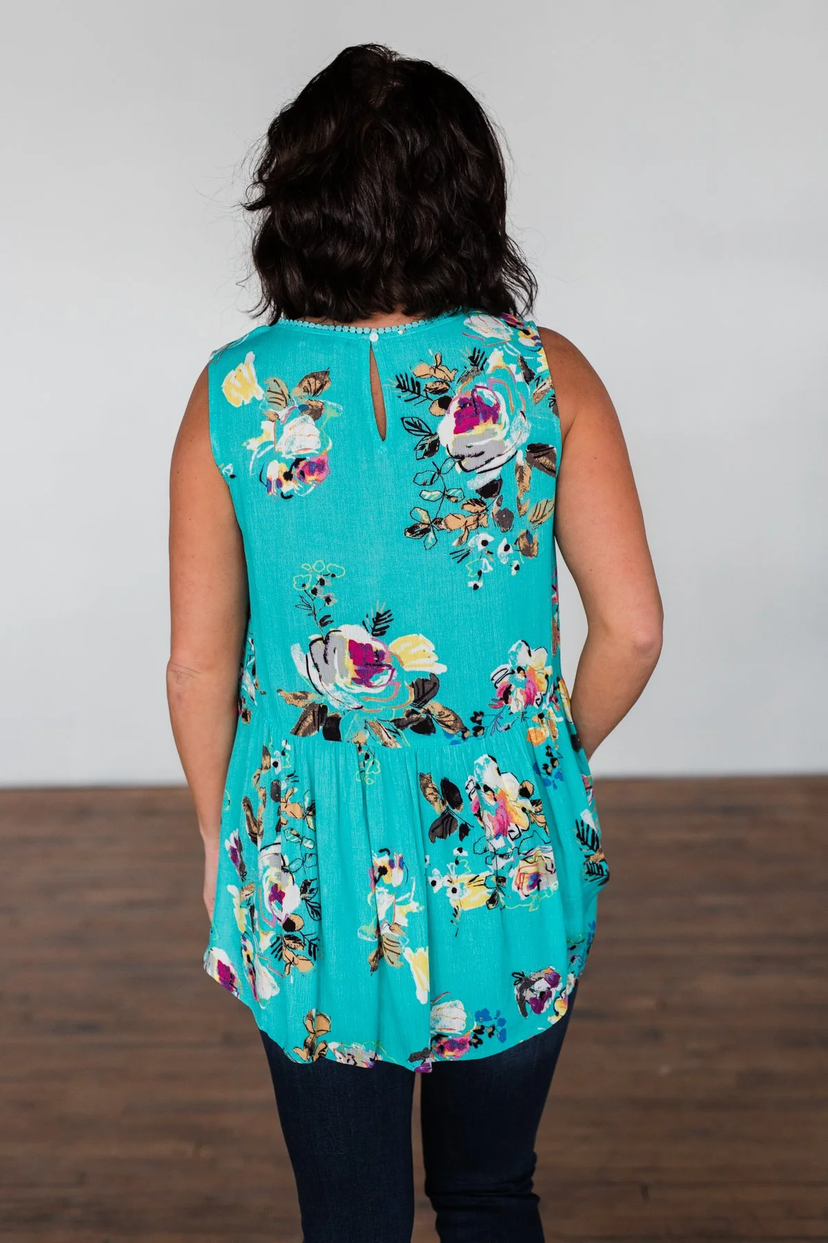 Tale Of Time Floral Babydoll Tank Top- Turquoise - Image 6