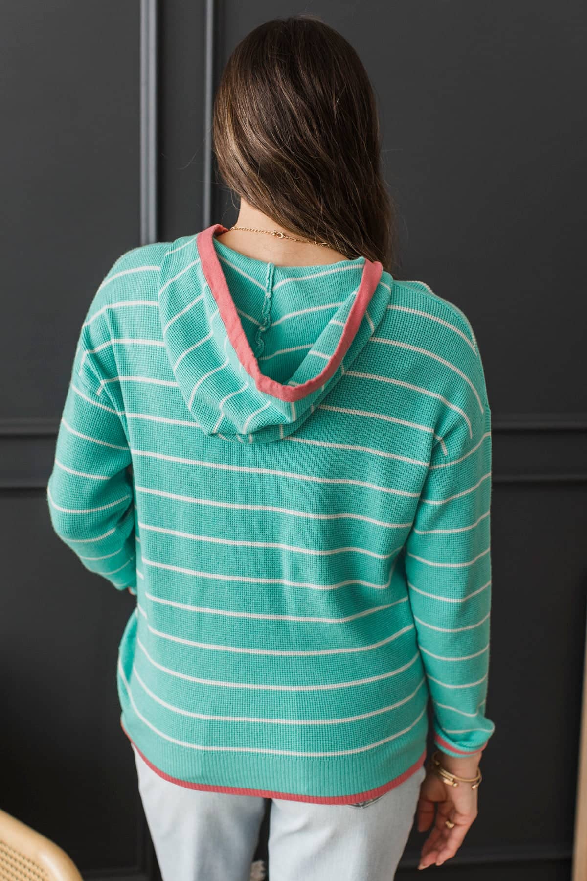 Talk It Through Hooded Knit Top- Mint Blue - Image 8