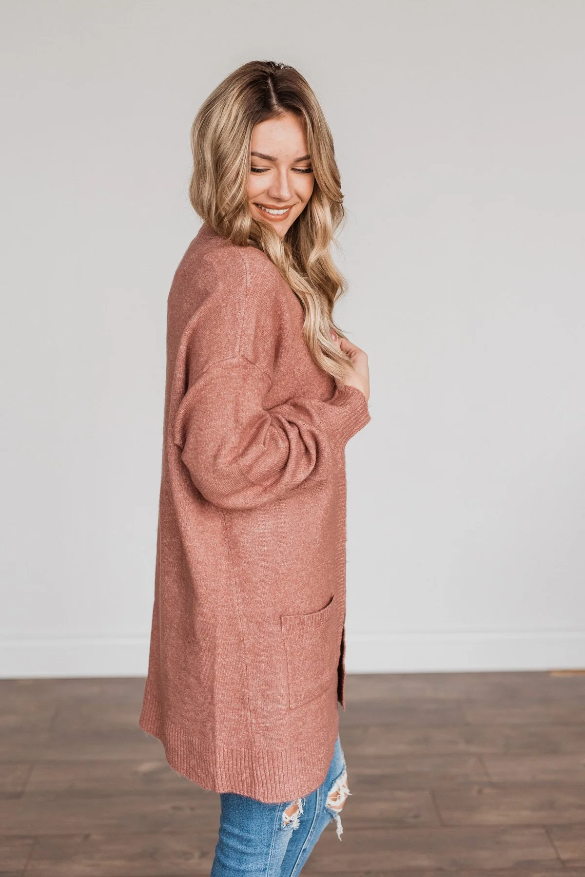 Talk Of The Town Long Knit Cardigan- Mauve - Image 10