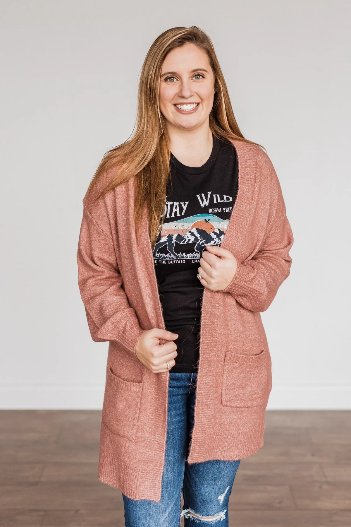 Talk Of The Town Long Knit Cardigan- Mauve - Image 3