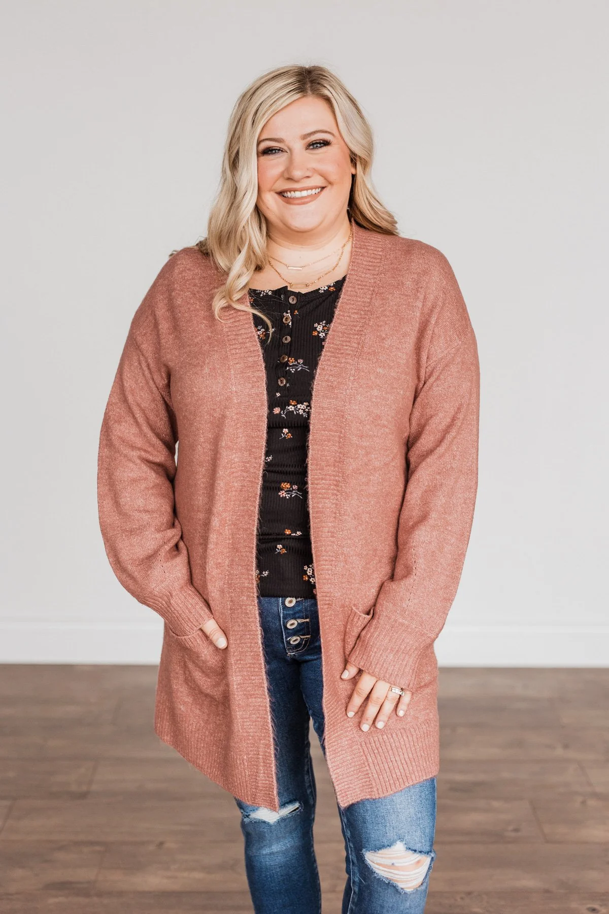 Talk Of The Town Long Knit Cardigan- Mauve - Image 4