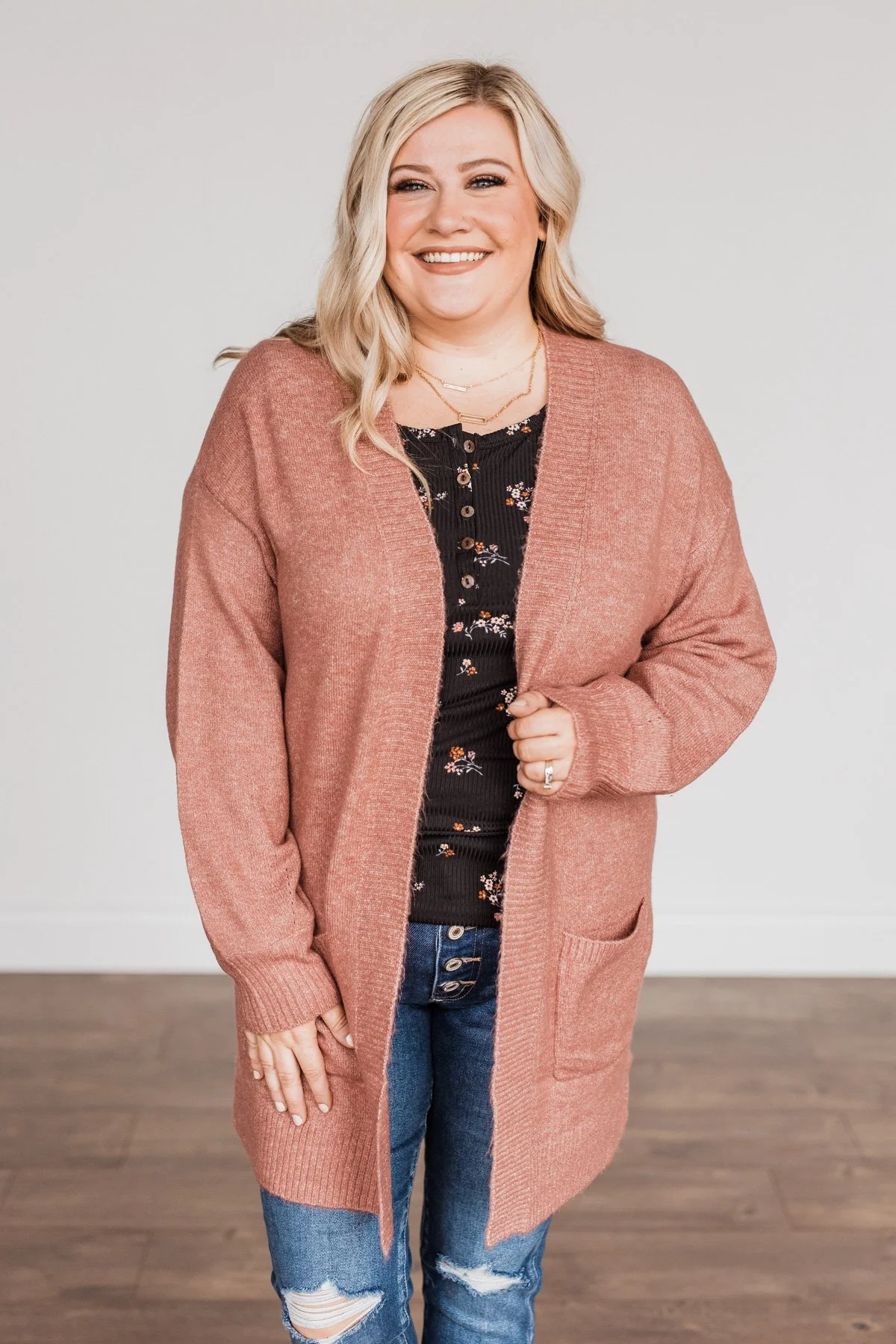 Talk Of The Town Long Knit Cardigan- Mauve - Image 7