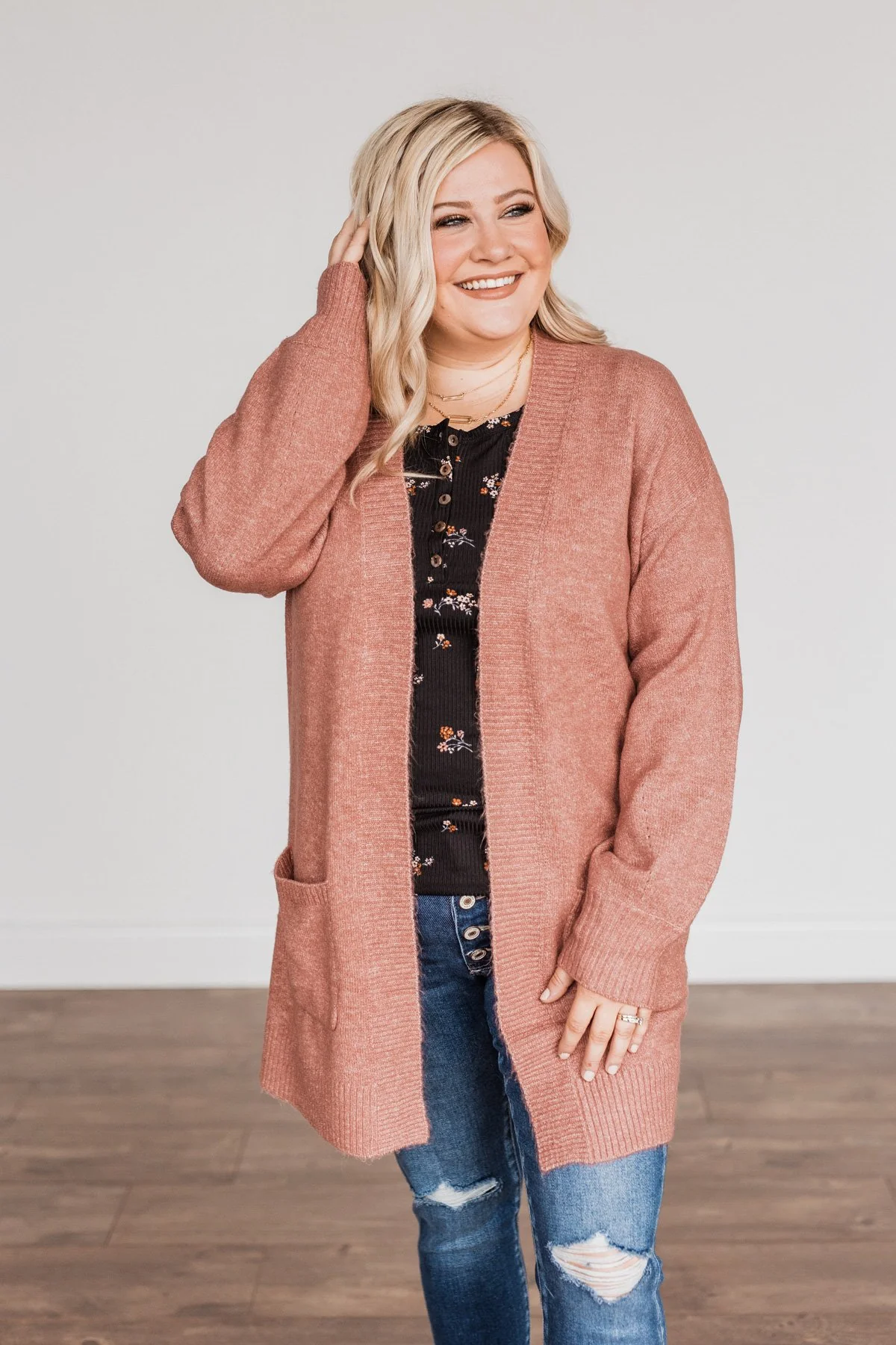 Talk Of The Town Long Knit Cardigan- Mauve - Image 9