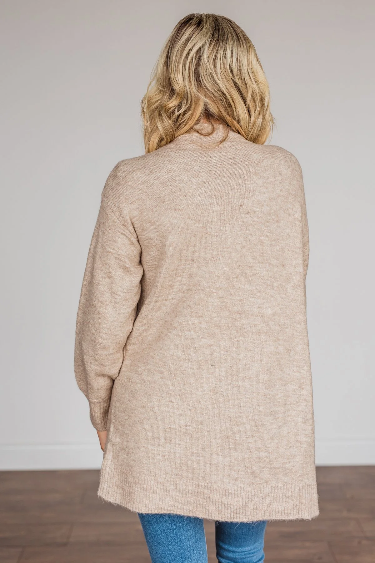 Talk Of The Town Long Knit Cardigan- Taupe - Image 10