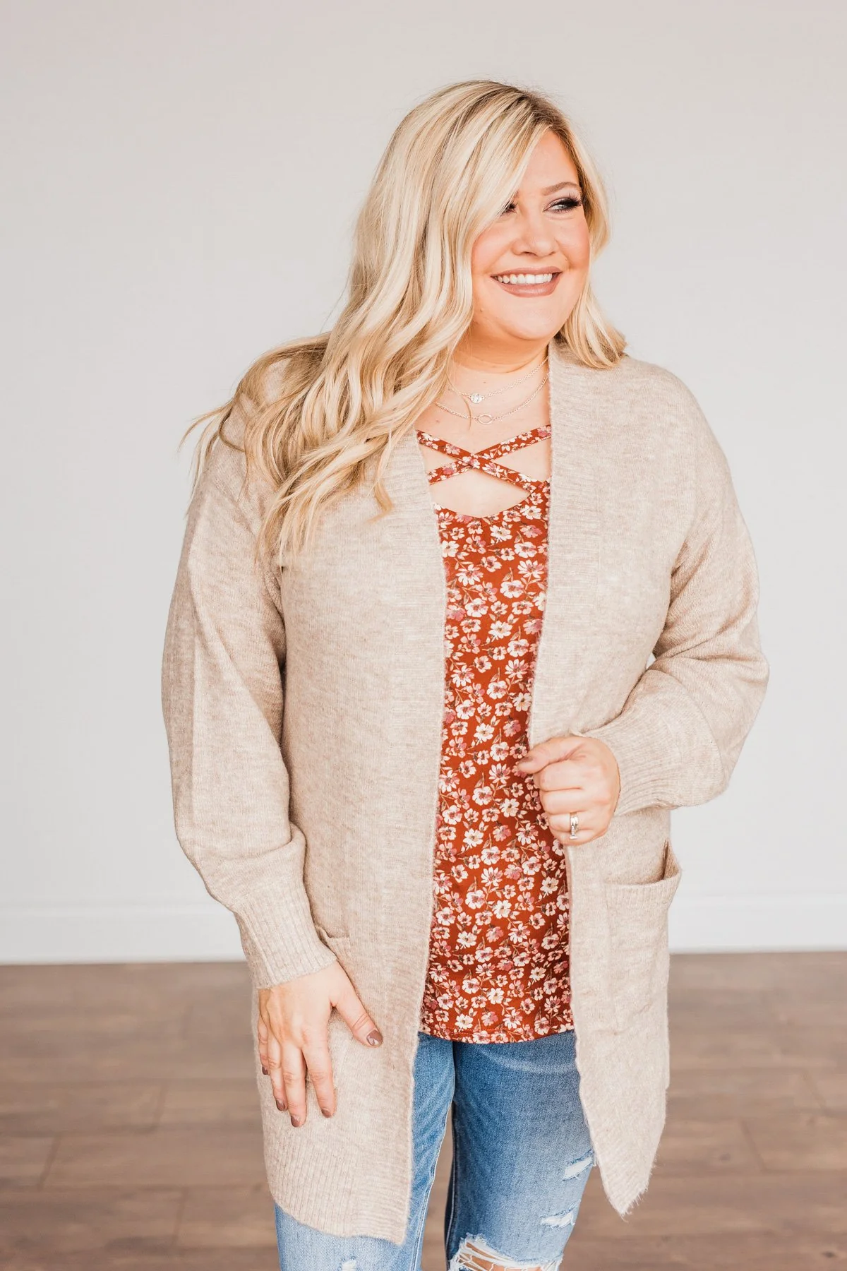 Talk Of The Town Long Knit Cardigan- Taupe - Image 8