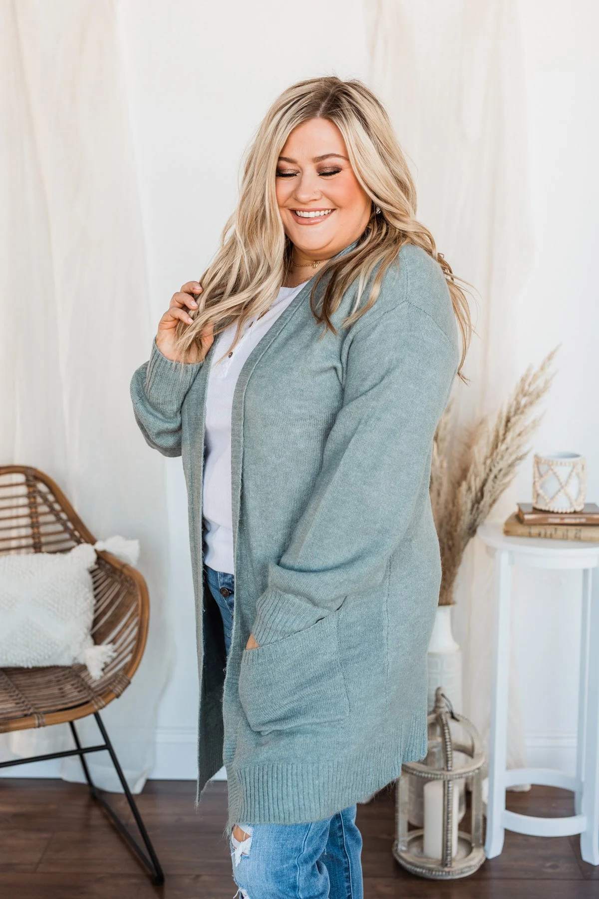 Talk Of The Town Long Knit Cardigan- Teal - Image 5