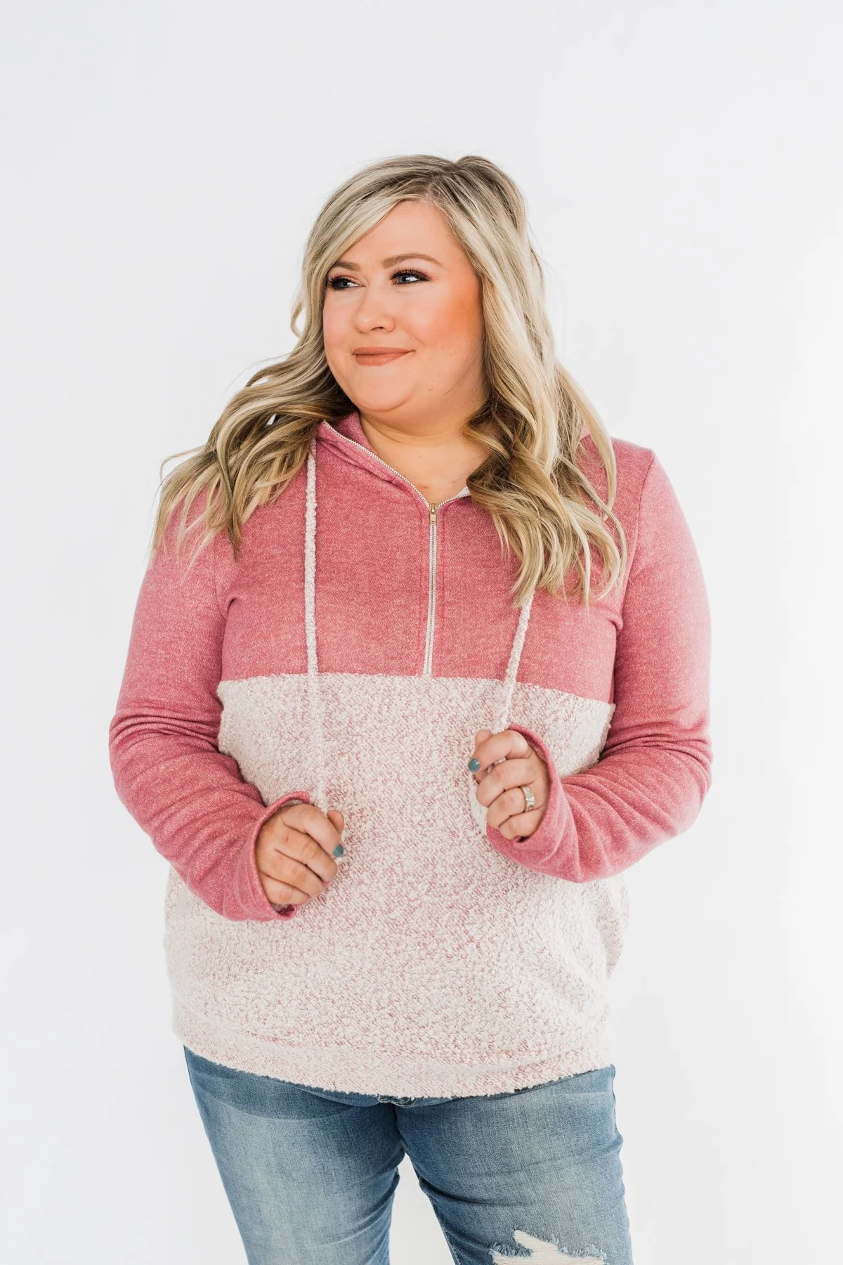 Talk To Me Quarter Zip Hoodie- Mauve Pink - Image 11