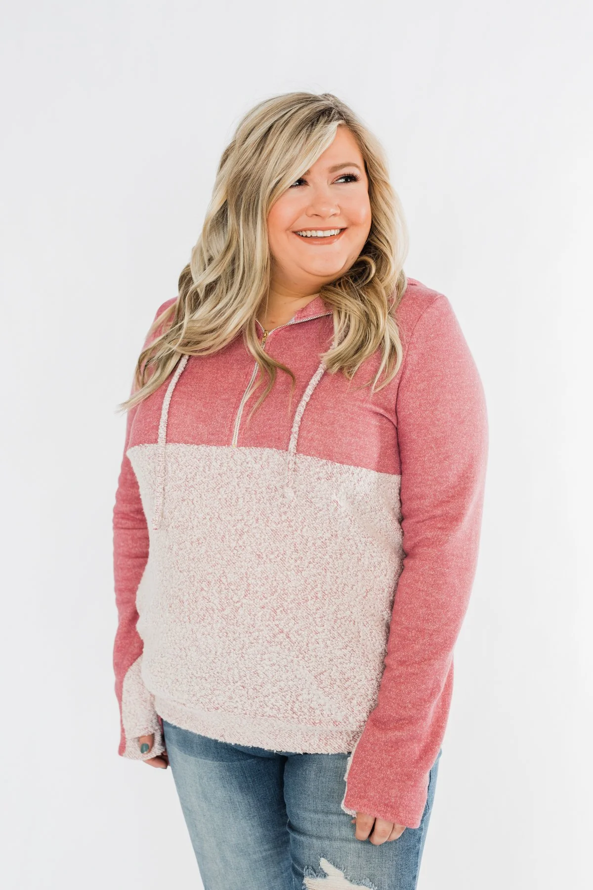 Talk To Me Quarter Zip Hoodie- Mauve Pink - Image 12