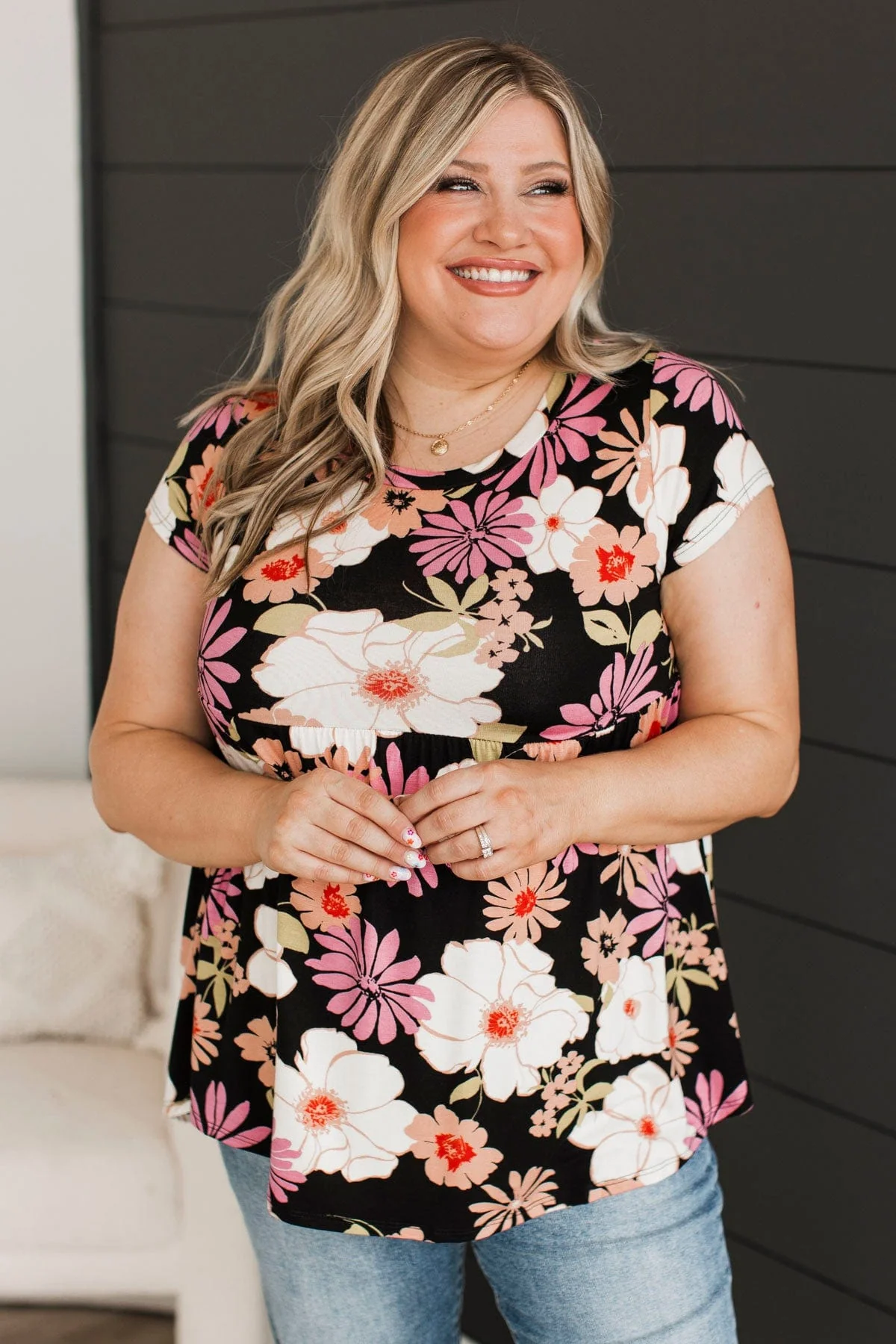 Talking All Night Floral Babydoll Top- Black - Image 2