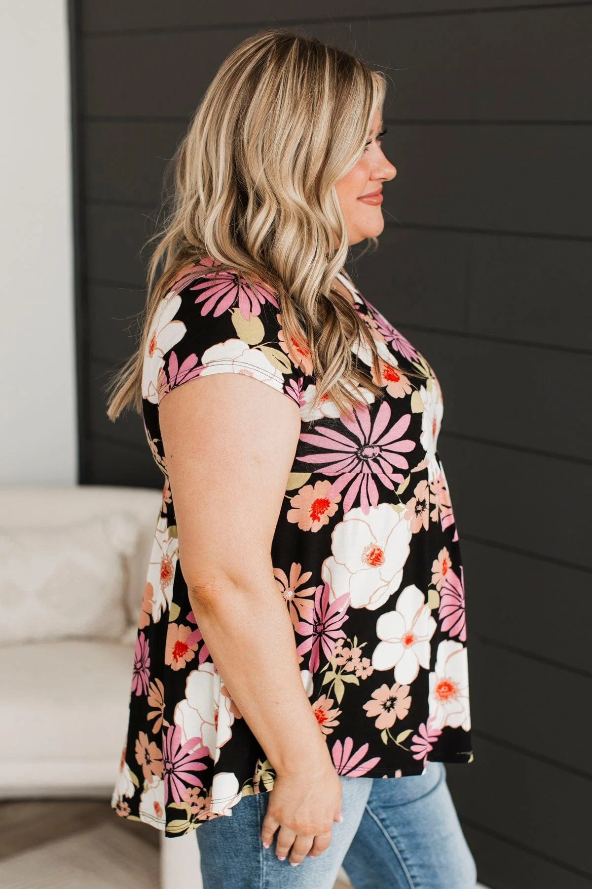 Talking All Night Floral Babydoll Top- Black - Image 6