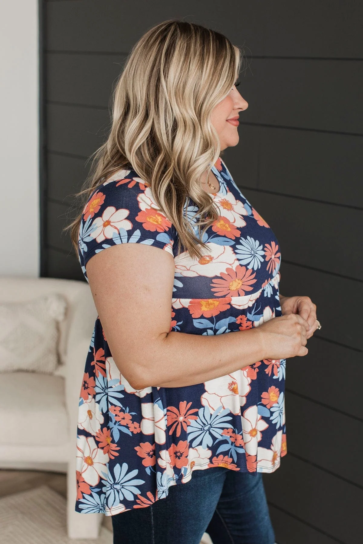 Talking All Night Floral Babydoll Top- Navy - Image 5