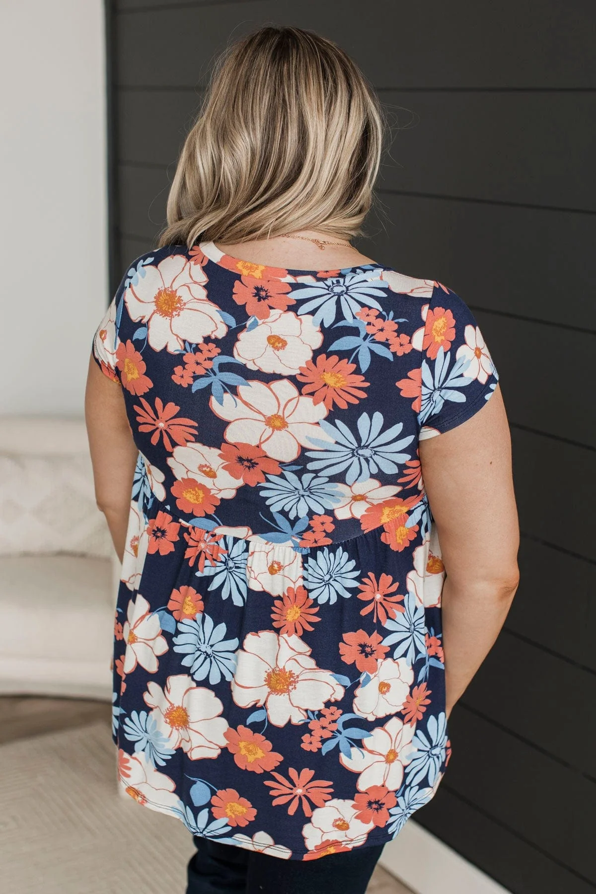 Talking All Night Floral Babydoll Top- Navy - Image 7