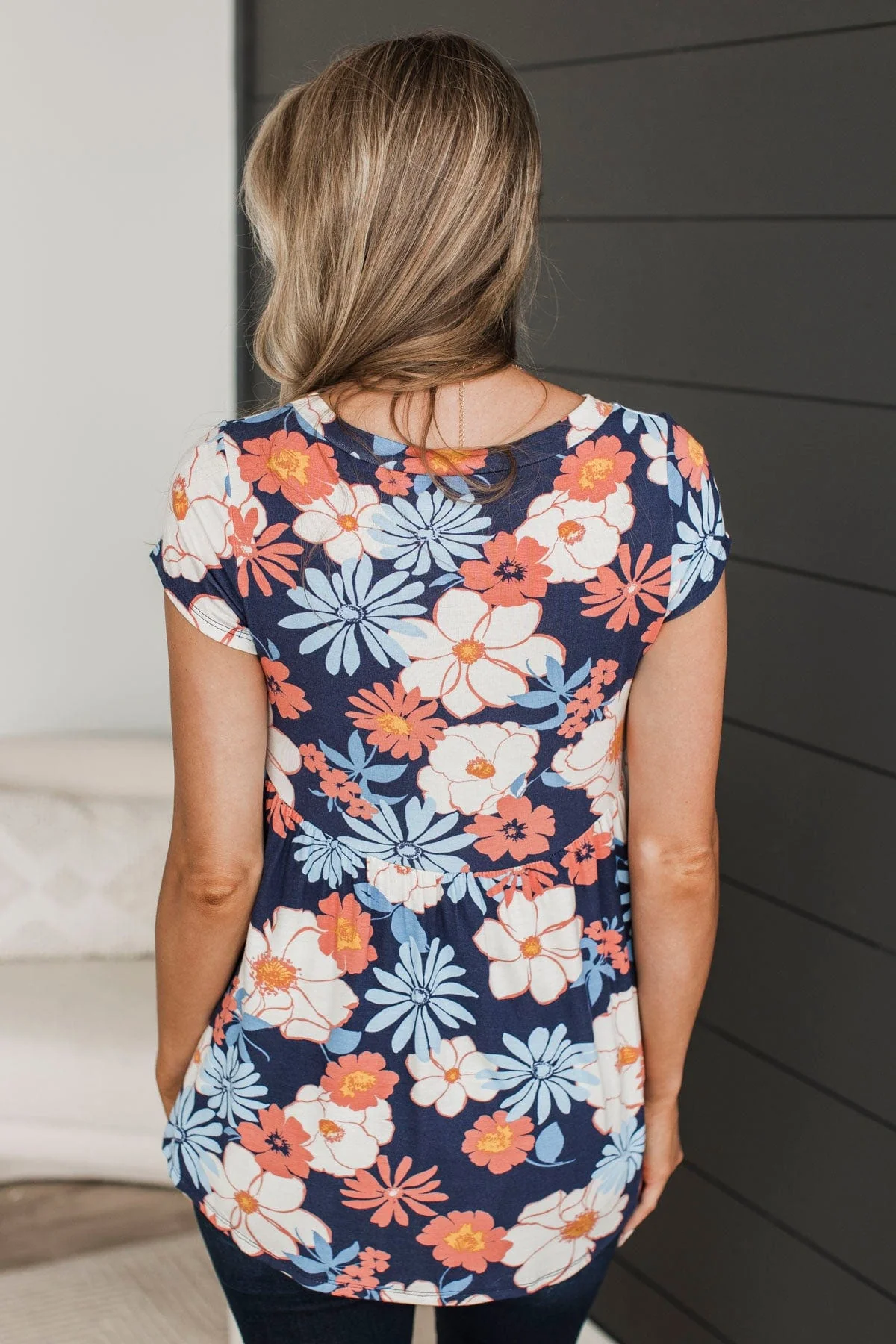 Talking All Night Floral Babydoll Top- Navy - Image 8