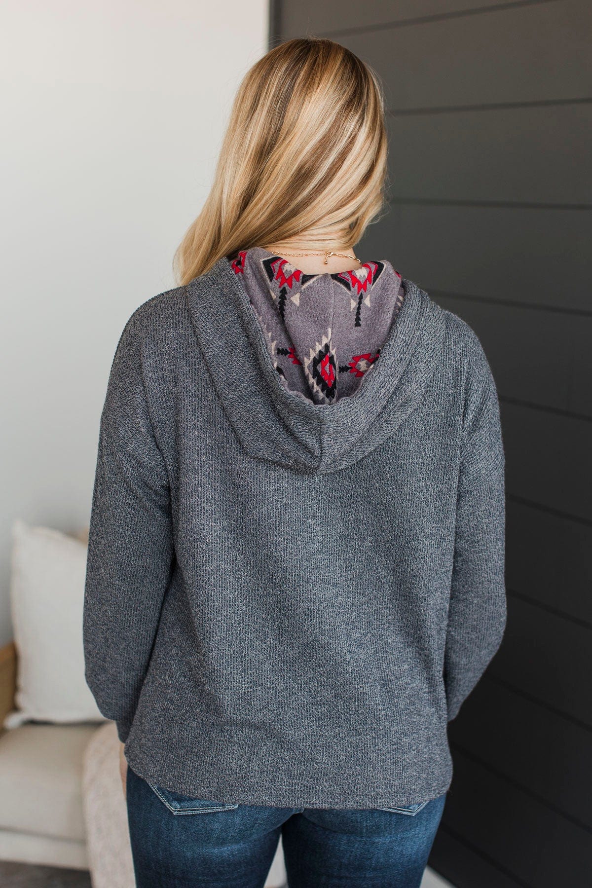 Talking To You Hooded Knit Top- Charcoal - Image 8
